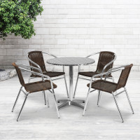 Flash Furniture TLH-ALUM-28RD-020CHR4-GG 27.5" Round Aluminum Indoor-Outdoor Table with 4 Rattan Chairs