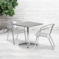 Flash Furniture TLH-ALUM-28SQ-017BCHR2-GG 27.5" Square Aluminum Indoor-Outdoor Table with 2 Slat Back Chairs