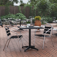 Flash Furniture TLH-ALUM-28SQ-017BK2-GG Lila 27.5'' Black Square Aluminum Indoor-Outdoor Table Set with 2 Black Slat Back Chairs