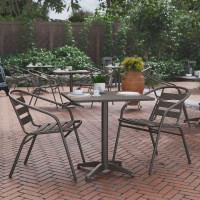 Flash Furniture TLH-ALUM-28SQ-017BZ2-GG Lila 27.5'' Bronze Square Aluminum Indoor-Outdoor Table Set with 2 Bronze Slat Back Chairs