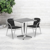 Flash Furniture TLH-ALUM-28SQ-020BKCHR2-GG Indoor-Outdoor Table Set in Aluminum Black