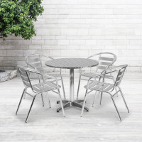 Flash Furniture TLH-ALUM-32RD-017BCHR4-GG 31.5" Round Aluminum Indoor-Outdoor Table with 4 Slat Back Chairs