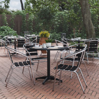 Flash Furniture TLH-ALUM-32RD-017BK4-GG Lila 31.5'' Black Round Aluminum Indoor-Outdoor Table Set with 4 Black Slat Back Chairs