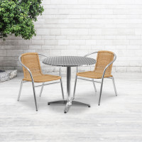 Flash Furniture TLH-ALUM-32RD-020BGECHR2-GG Indoor-Outdoor Table Set in Aluminum Beige