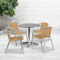 Flash Furniture TLH-ALUM-32RD-020BGECHR4-GG Indoor-Outdoor Table Set in Aluminum Beige