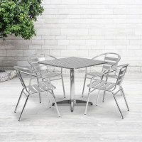 Flash Furniture TLH-ALUM-32SQ-017BCHR4-GG 31.5" Square Aluminum Indoor-Outdoor Table with 4 Slat Back Chairs