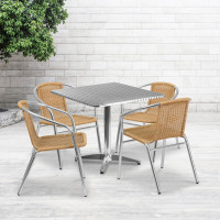 Flash Furniture TLH-ALUM-32SQ-020BGECHR4-GG Indoor-Outdoor Table Set in Aluminum Beige