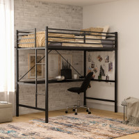 Flash Furniture TLN-YH0226-T-BLK-GG Jake Loft Bed Frame with Desk, Twin Size Metal Bed Frame with Protective Guard Rails & Ladder for Kids, Teens and Adults - Black