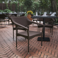 Flash Furniture TT-TT002-ESP-GG Jace Commercial Grade Stacking Patio Chair, All Weather PE Rattan Wicker Patio Dining Chair in Espresso