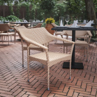 Flash Furniture TT-TT002-NAT-GG Jace Commercial Grade Stacking Patio Chair, All Weather PE Rattan Wicker Patio Dining Chair in Natural