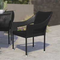 Flash Furniture TT-TT02-BK-GG Ethan Commercial Grade Stacking Patio Chair, All Weather PE Rattan Wicker Patio Dining Chair in Black