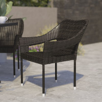 Flash Furniture TT-TT02-ESP-GG Ethan Commercial Grade Stacking Patio Chair, All Weather PE Rattan Wicker Patio Dining Chair in Espresso