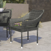 Flash Furniture TT-TT02-GY-GG Ethan Commercial Grade Stacking Patio Chair, All Weather PE Rattan Wicker Patio Dining Chair in Gray