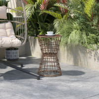 Flash Furniture TW-VN015-16-NAT-GG Devon Indoor/Outdoor Natural Finish Rattan Rope Table with Acacia Wood Top, Fade and Weather Resistant