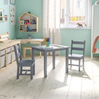 Flash Furniture TW-WTCS-1001-GRY-GG Kids Solid Hardwood Table and Chair Set for Playroom, Bedroom, Kitchen - 3 Piece Set - Gray