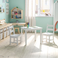 Flash Furniture TW-WTCS-1001-WH-GG Kids Solid Hardwood Table and Chair Set for Playroom, Bedroom, Kitchen - 3 Piece Set - White