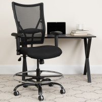 Flash Furniture HERCULES Series 400 lb. Capacity Big & Tall Black Mesh Drafting Stool with Arms WL-5029SYG-AD-GG
