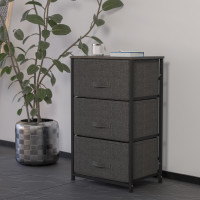 Flash Furniture WX-5L20-X-BK-GR-GG 3 Drawer Wood Top Black Cast Iron Frame Vertical Storage Dresser with Dark Gray Easy Pull Fabric Drawers