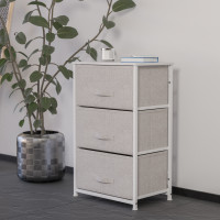 Flash Furniture WX-5L20-X-WH-GR-GG 3 Drawer Wood Top White Cast Iron Frame Vertical Storage Dresser with Light Gray Easy Pull Fabric Drawers