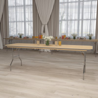 Flash Furniture 30'' x 96'' Rectangular HEAVY DUTY Birchwood Folding Banquet Table with METAL Edges and Protective Corner Guards XA-3096-BIRCH-M-GG