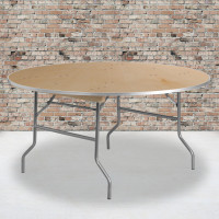 Flash Furniture 60'' Round HEAVY DUTY Birchwood Folding Banquet Table with METAL Edges XA-60-BIRCH-M-GG