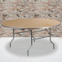 Flash Furniture XA-66-BIRCH-M-GG 66" Round Heavy Duty Birchwood Folding Banquet Table With Metal Edges
