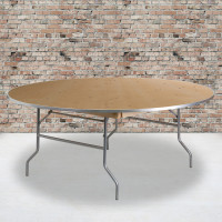Flash Furniture 72'' Round HEAVY DUTY Birchwood Folding Banquet Table with METAL Edges XA-72-BIRCH-M-GG