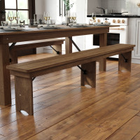 Flash Furniture XA-B-96X12-L-GG HERCULES Series 8' x 12'' Antique Rustic Solid Pine Folding Farm Bench with 3 Legs 