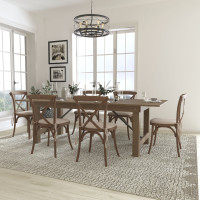 Flash Furniture XA-FARM-11-GG HERCULES Series 8' x 40'' Antique Rustic Folding Farm Table Set with 6 Cross Back Chairs and Cushions 