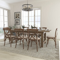 Flash Furniture XA-FARM-12-GG HERCULES Series 8' x 40'' Antique Rustic Folding Farm Table Set with 8 Cross Back Chairs and Cushions 