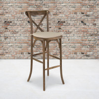 Flash Furniture XA-X-BAR-GO-BC-GG HERCULES Series Dark Antique Wood Cross Back Barstool with Cushion 