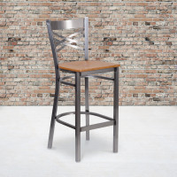 Flash Furniture XU-6F8B-CLR-BAR-NATW-GG Hercules Series Clear Restaurant Barstool - Natural Wood Seat