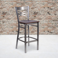 Flash Furniture XU-6F8B-CLR-BAR-WALW-GG Hercules Series Clear Restaurant Barstool - Walnut Wood Seat
