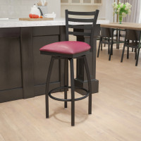 Flash Furniture HERCULES Series Black Ladder Back Swivel Metal Bar Stool - Burgundy Vinyl Seat XU-6F8B-LADSWVL-BURV-GG