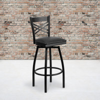 Flash Furniture HERCULES Series Black ''X'' Back Swivel Metal Bar Stool - Black Vinyl Seat XU-6F8B-XSWVL-BLKV-GG