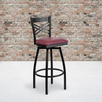 Flash Furniture HERCULES Series Black ''X'' Back Swivel Metal Bar Stool - Burgundy Vinyl Seat XU-6F8B-XSWVL-BURV-GG