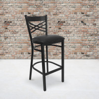 Flash Furniture Hercules Series Black ''X'' Back Metal Restaurant Bar Stool with Black Vinyl Seat XU-6F8BXBK-BAR-BLKV-GG