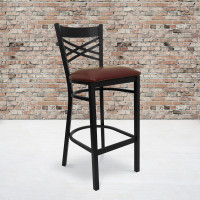 Flash Furniture Hercules Series Black ''X'' Back Metal Restaurant Bar Stool with Burgundy Vinyl Seat XU-6F8BXBK-BAR-BURV-GG