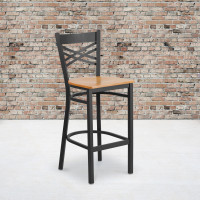 Flash Furniture XU-6F8BXBK-BAR-NATW-GG Metal Restaurant Bar Stool in Black Natural