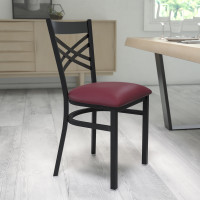Flash Furniture Hercules Series Black ''X'' Back Metal Restaurant Chair with Burgundy Vinyl Seat XU-6FOBXBK-BURV-GG