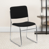 Flash Furniture Hercules Series 1500 lb. Capacity Black Fabric High Density Stacking Chair with Chrome Sled Base XU-8700-CHR-B-30-GG