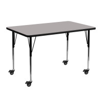 Flash Furniture XU-A2448-REC-GY-H-A-CAS-GG Mobile Rectangular Activity Table High Pressure Grey Laminate w/ Adjustable Legs