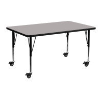 Flash Furniture XU-A2448-REC-GY-H-P-CAS-GG Mobile Rectangular Activity Table High Pressure Grey Laminate w/ Adjustable Pre-School Legs