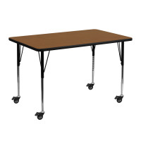 Flash Furniture XU-A2448-REC-OAK-H-A-CAS-GG Mobile Rectangular Activity Table High Pressure Oak Laminate w/ adjustable Legs