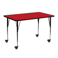 Flash Furniture XU-A2448-REC-RED-H-A-CAS-GG Mobile Rectangular Activity Table High Pressure Red Laminate w/Adjustable Legs