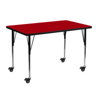 Flash Furniture XU-A2448-REC-RED-T-A-CAS-GG Mobile Rectangular Activity Table with Red Thermal Fused Laminate Top and Standard Height Adjustable Legs