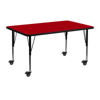 Flash Furniture XU-A2448-REC-RED-T-P-CAS-GG Mobile Rectangular Activity Table Red Thermal Laminate w/Adjustable Pre-School Legs