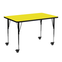 Flash Furniture XU-A2448-REC-YEL-H-A-CAS-GG Mobile Rectangular Activity Table High Pressure Yellow Laminate Top w/ Adjustable Legs