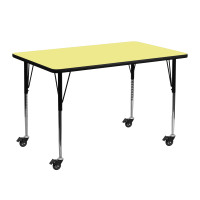 Flash Furniture XU-A2448-REC-YEL-T-A-CAS-GG Mobile Rectangular Activity Table Yellow Thermal Laminate w/ Adjustable Legs