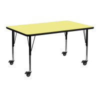 Flash Furniture XU-A2448-REC-YEL-T-P-CAS-GG Mobile Rectangular Activity Table Yellow Thermal Laminate w/Adjustable Pre-School Legs